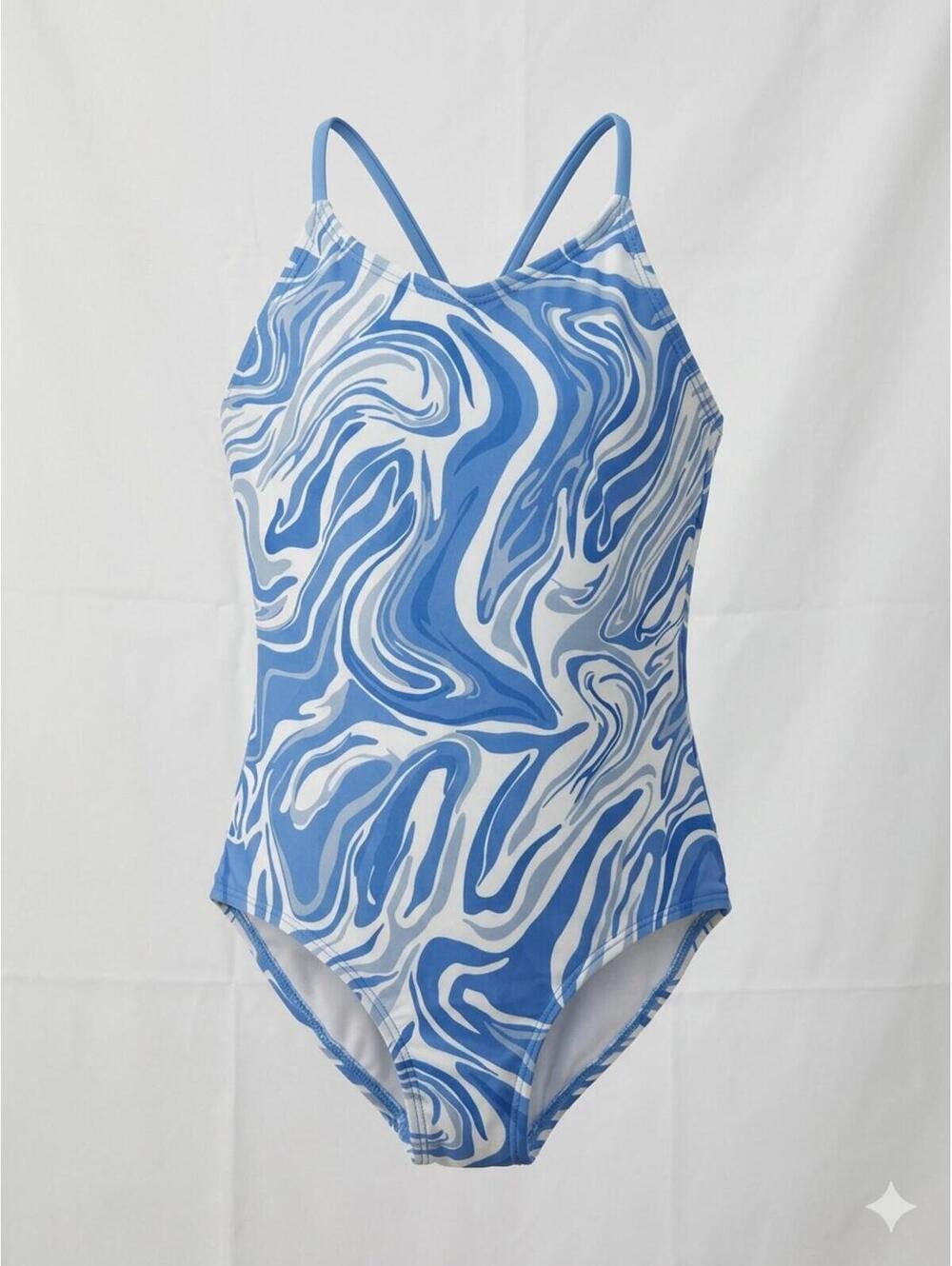 2/$40 ✨ Kanu Surf Girls Blue White Marble Swirl One Piece Swimsuit Size 10 NWT